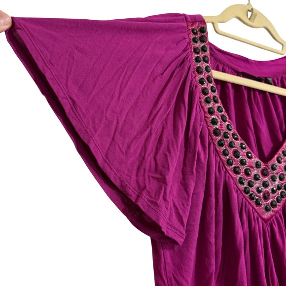FYLO Womens Magenta Embellished V-Neck Flutter Sleeve Tunic Top Size Large - Picture 5 of 6